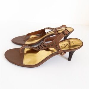 Lauren Ralph Lauren Brown Sandals with Studded Design With Kitten Heel Sz 9B